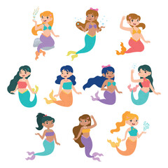Cute Mermaids Vector Illustration Collection