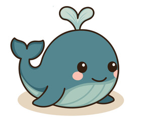 Cute whale illustration in a kawaii style. Ideal for ocean or animal-themed projects, perfect for kids' illustrations or sea life-related content.