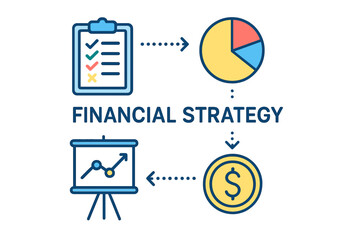 Financial strategy concept with checklist, pie chart, and graph financial strategy layout