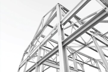 Steel Building Frame Under Construction, Exterior, Empty Sky.  Possible Use Architectural Stock