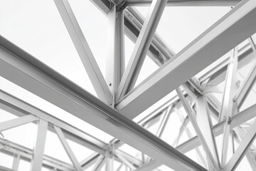 Steel roof structure under construction, interior view.  Potential use Architectural rendering