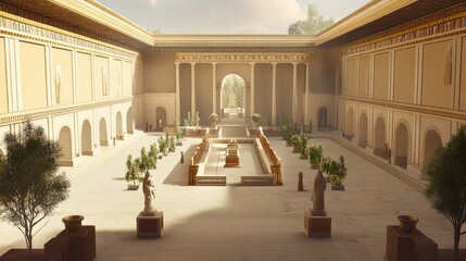 Naklejka premium Ancient Palace Courtyard: A Digital Reconstruction of a Luxurious Inner Sanctum