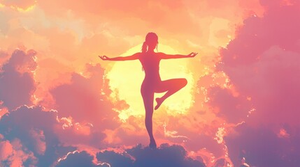 Silhouette yoga pose sunset sky