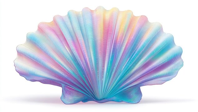 Colorful iridescent scallop shell isolated, studio shot.  Possible use background