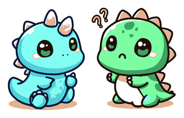 Obraz premium Cute Cartoon Dinosaurs with Big Eyes and Adorable Expressions