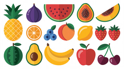 Pineapple fig orange slice watermelon papaya melon blueberries peach lemon strawberries bananas apple cherries