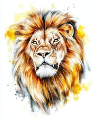 Watercolor Lion Roar Wildlife Art Abstract, Majestic Lion Portrait with Vibrant Colors and Artistic Brushstrokes