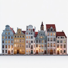 Fototapeta premium European Townhouses Evening, Snow. Stock