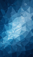 Abstract Geometric Low Poly Background in Blue Tones with Subtle Bubbles in Vertical Format