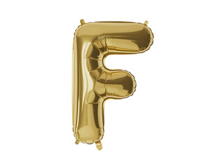 Photo of gold foil balloon in the shape of the letter f, isolated on transparent background