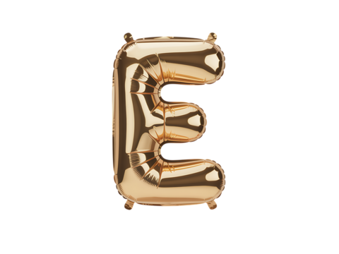 Photo of gold foil balloon in the shape of the letter e, isolated on transparent background - Powered by Adobe