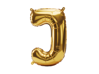 Photo of gold foil balloon in the shape of the letter c, isolated on transparent background