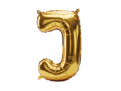 Photo of gold foil balloon in the shape of the letter c, isolated on transparent background