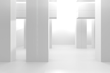 Minimalist white architectural interior with geometric shapes and light. 3d render.
