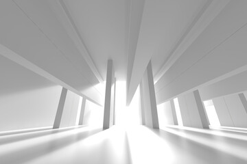 Futuristic white architecture with sunlight casting shadows. 3d render