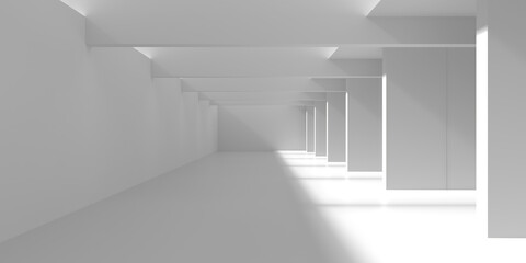 Minimalist architectural interior design featuring light and shadow play for modern art spaces. 3d render.