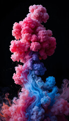 Vibrant Pink and Blue Ink Cloud Explosion in Water on Black