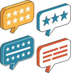 Four speech bubbles with stars and lines chat message