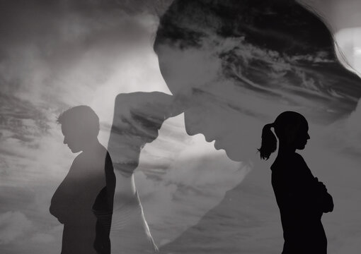 Man woman couple in a relationship brake up from, marriage problems, and divorce.
