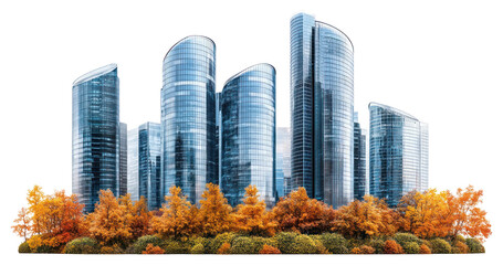 Obraz premium PNG Realistic modern cityscape architecture skyscrapers buildings.