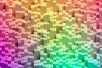 Vibrant geometric cityscape with colorful gradient blocks for modern design projects. 3d render