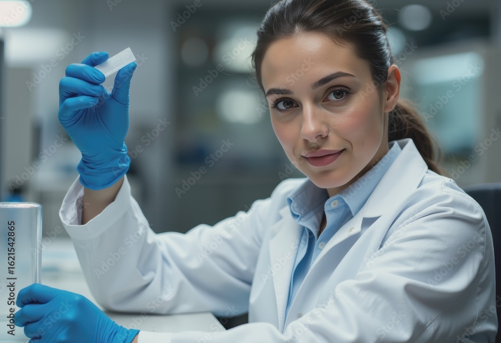 Aufkleber polymer technician testing plastic material flexibility in a laboratory setting