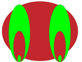 
Echoes of Duality A bold and symmetrical abstract design featuring a dominant red ellipse as the base, overlaid by mirrored green oval structures with red and green inner shapes.