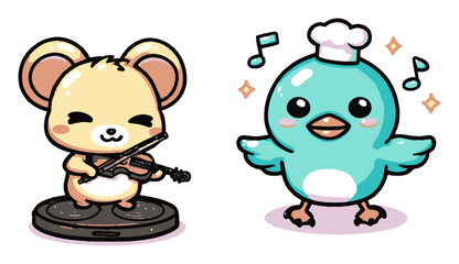 Cute Animal Characters Playing Music with Smiles and Joyful Expressions