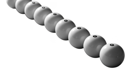 A diagonal row of white oval objects with dark centers isolated on transparent background