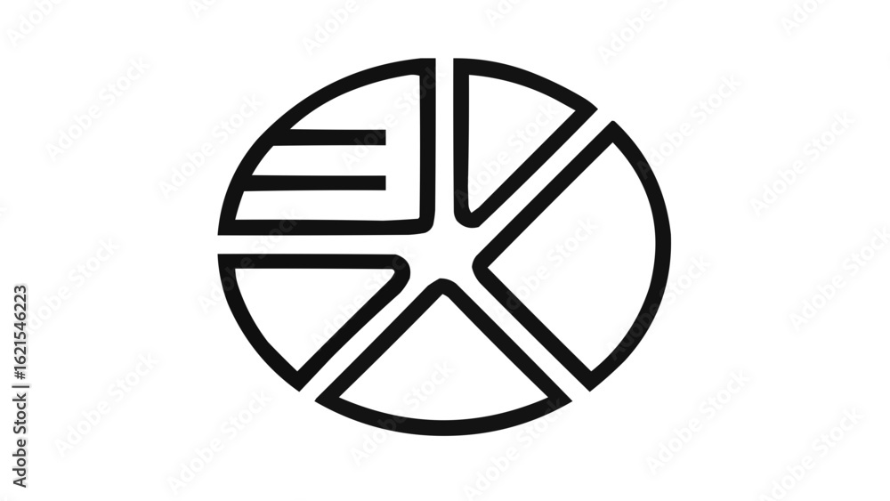 Poster black and white circular diagram with lines and sections forming a star shape inside the circle