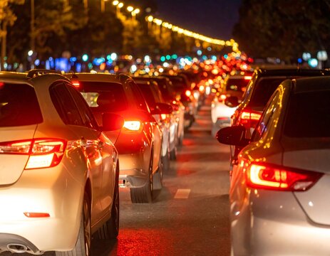Night traffic jam on a city street (4)