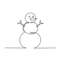 Snowman one line. Holiday winter symbol. Continuous line drawing. Cute vector character.