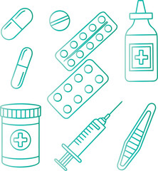 Medical supplies including pills and syringe capsule tablet