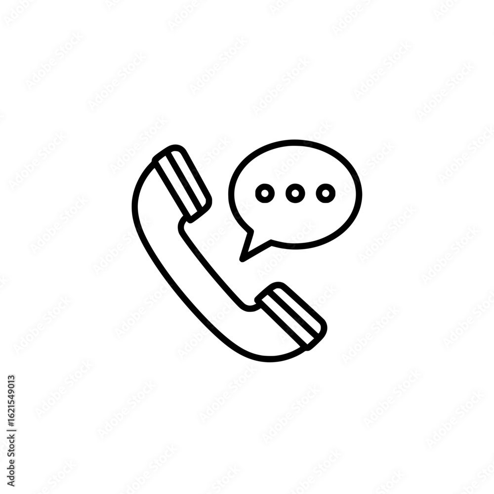 Poster an icon of a phone receiver with a speech bubble, suggesting a call or conversation.