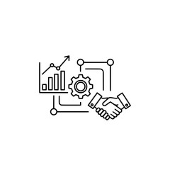 Business partnership concept featuring a graph, gear, and handshake.