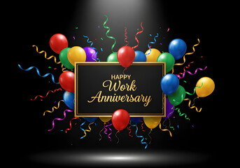 Celebrate a happy work anniversary with this vibrant image of balloons and ribbons.