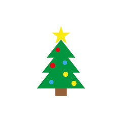 Christmas tree icon. Festive holiday plant. Shining star symbol. Vector green ornament.