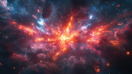 Fototapeta premium Cosmic explosion illuminating a vibrant nebula scene