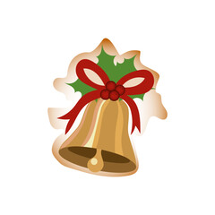 Golden bells icon. Christmas decoration symbol. Holiday jingle vector. Festive gold illustration.