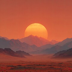 Desert mountains sunset panorama