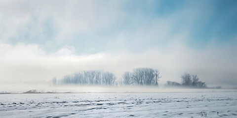 Snowy tundra at sunrise with soft light and long morning shadows

