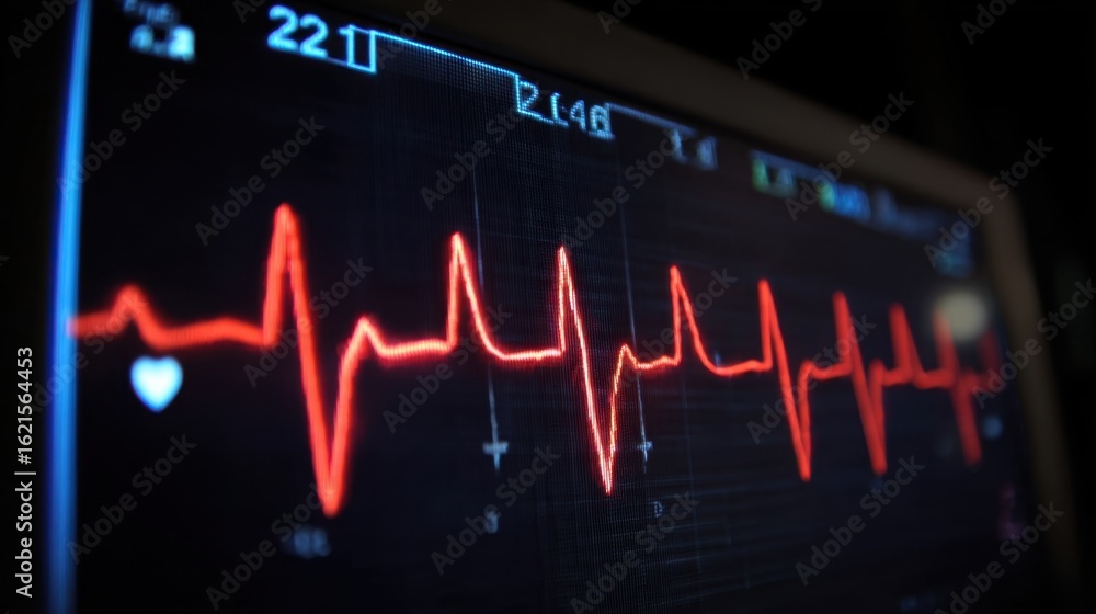 Poster ecg monitor display transitioning from sinus rhythm to sine wave morphology while potassium ions flo