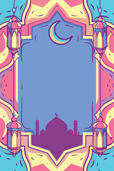 Fototapeta premium Islamic Festival Vertical & Portrait Poster Template. Ramadan & Eid Mubarak Frame with Blank Copy Space