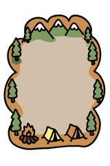 Outdoor Camping Vertical & Portrait Poster Template. Adventure Doodle Frame with Blank Copy Space
