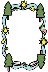 Picnic Vertical & Portrait Poster Template. Summer Outdoor Doodle Frame with Blank Copy Space