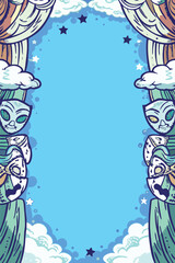 Puppet Show Vertical & Portrait Poster Template. Kids Theater Doodle Frame with Blank Copy Space