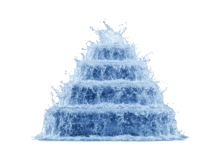 Cascading water steps abstract blue fountain. Isolated On Transparent Background