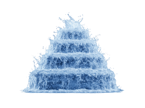 Cascading water steps abstract blue fountain. Isolated On Transparent Background