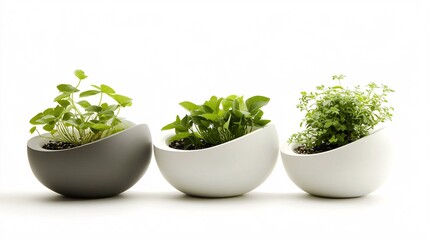 Stylish Houseplants in Modern Planters on White Background