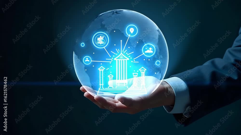 Poster holographic investment risk assessment: a hand analyzing potential risks and mitigation strategies i